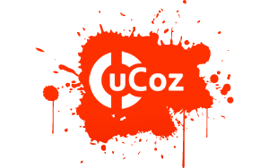 Обои uCoz - ярко-красная клякса с логотипом юкоз