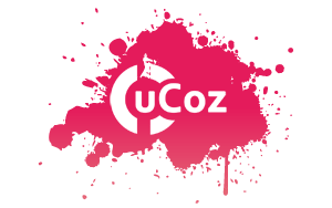 Обои uCoz - красная клякса с логотипом юкоз